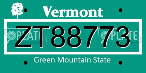 ZT88773 Vermont License Plate