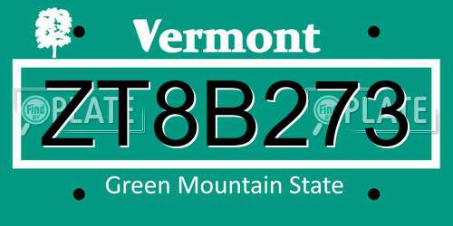 ZT8B273 Vermont License Plate