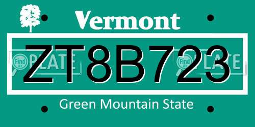 ZT8B723 Vermont License Plate