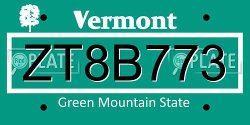 ZT8B773 Vermont License Plate