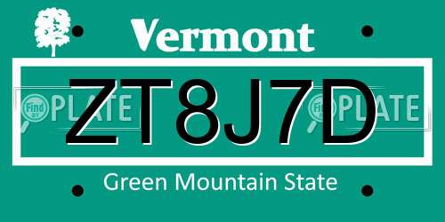 ZT8J7D Vermont License Plate