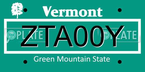 ZTA00Y Vermont License Plate