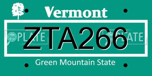 ZTA266 Vermont License Plate