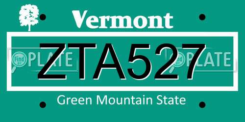 ZTA527 Vermont License Plate