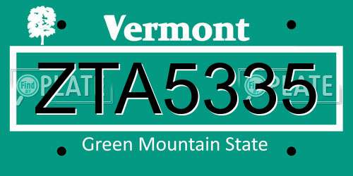 ZTA5335 Vermont License Plate