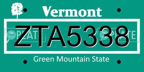 ZTA5338 Vermont License Plate