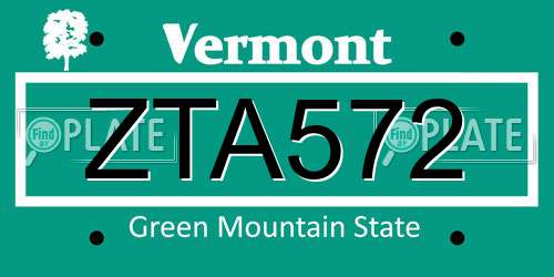 ZTA572 Vermont License Plate