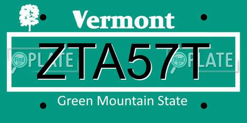 ZTA57T Vermont License Plate