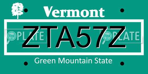 ZTA57Z Vermont License Plate
