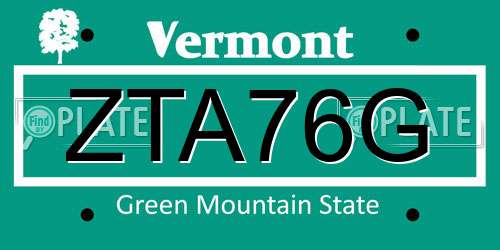 ZTA76G Vermont License Plate