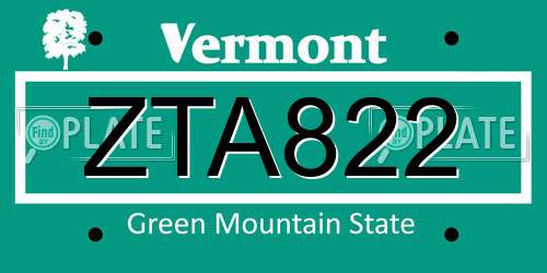 ZTA822 Vermont License Plate