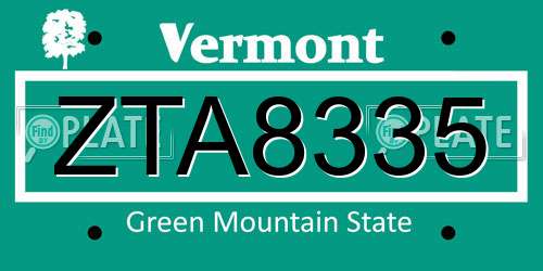 ZTA8335 Vermont License Plate