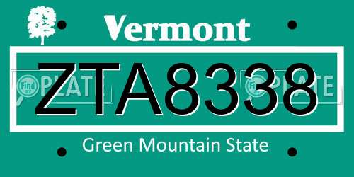 ZTA8338 Vermont License Plate