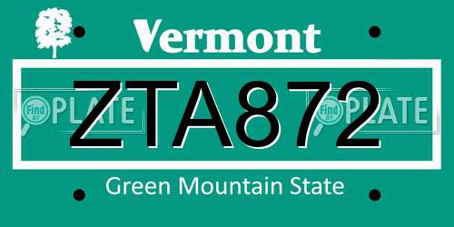 ZTA872 Vermont License Plate