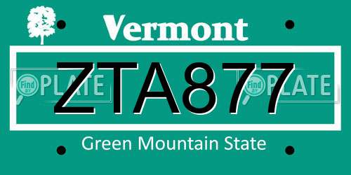 ZTA877 Vermont License Plate