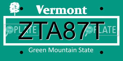 ZTA87T Vermont License Plate