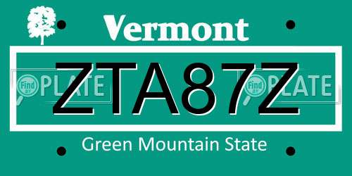 ZTA87Z Vermont License Plate