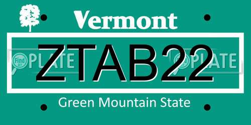 ZTAB22 Vermont License Plate