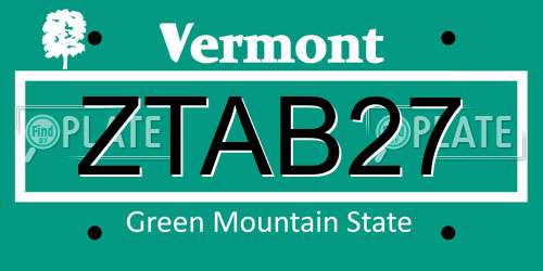 ZTAB27 Vermont License Plate