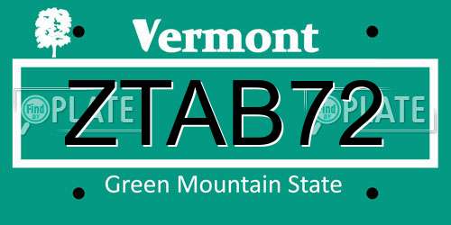 ZTAB72 Vermont License Plate