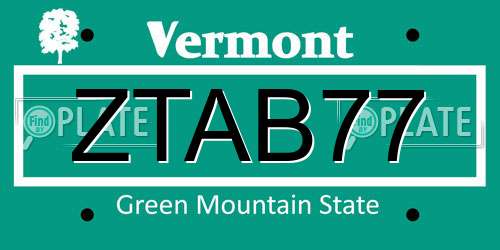 ZTAB77 Vermont License Plate