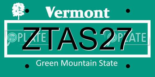 ZTAS27 Vermont License Plate