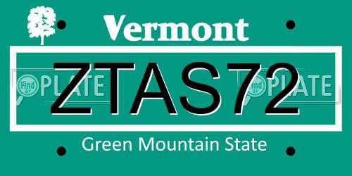 ZTAS72 Vermont License Plate