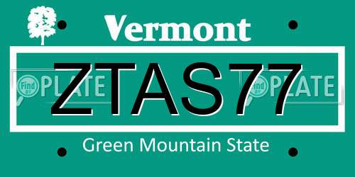ZTAS77 Vermont License Plate