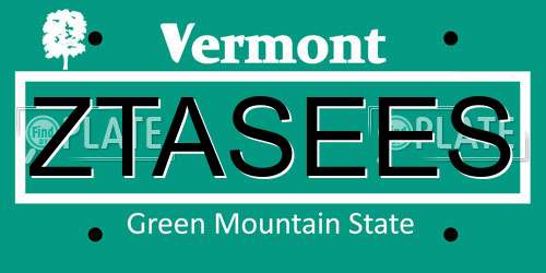ZTASEES Vermont License Plate