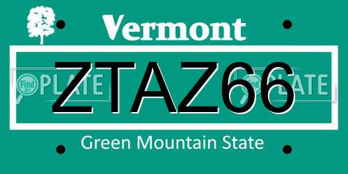 ZTAZ66 Vermont License Plate