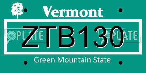 ZTB130 Vermont License Plate