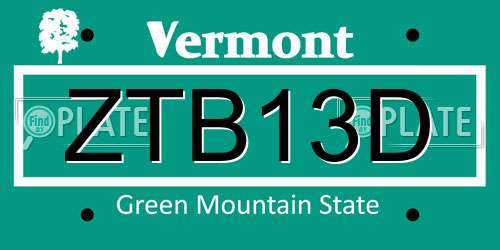 ZTB13D Vermont License Plate