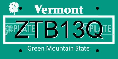 ZTB13Q Vermont License Plate