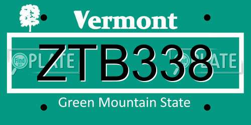 ZTB338 Vermont License Plate