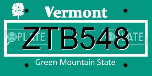 ZTB548 Vermont License Plate
