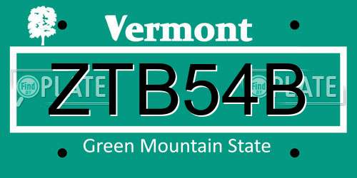 ZTB54B Vermont License Plate