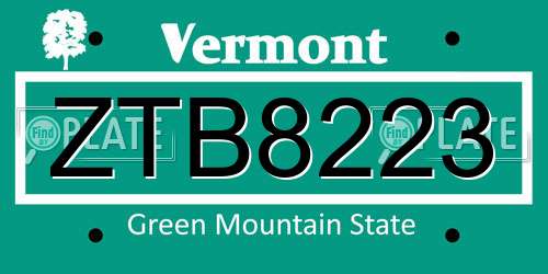ZTB8223 Vermont License Plate