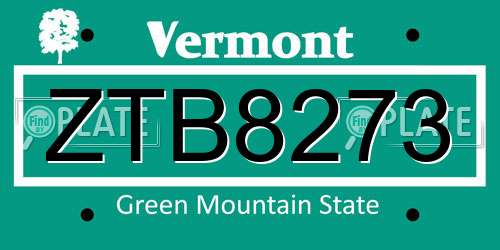ZTB8273 Vermont License Plate