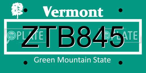 ZTB845 Vermont License Plate