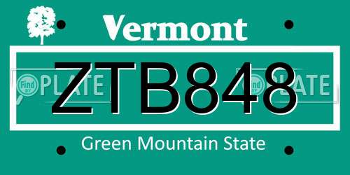 ZTB848 Vermont License Plate