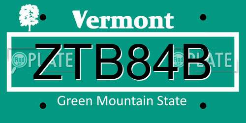 ZTB84B Vermont License Plate