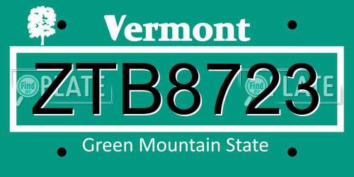 ZTB8723 Vermont License Plate