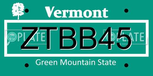 ZTBB45 Vermont License Plate