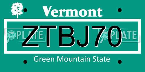ZTBJ70 Vermont License Plate