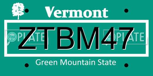 ZTBM47 Vermont License Plate