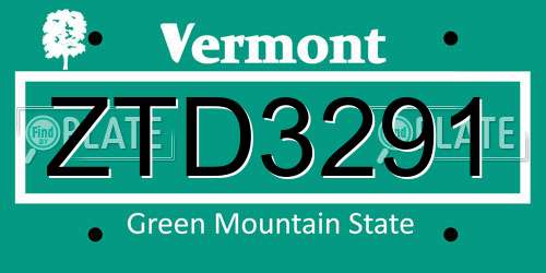 ZTD3291 Vermont License Plate