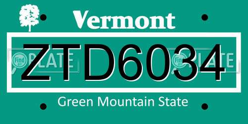ZTD6034 Vermont License Plate