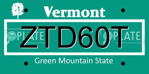 ZTD60T Vermont License Plate