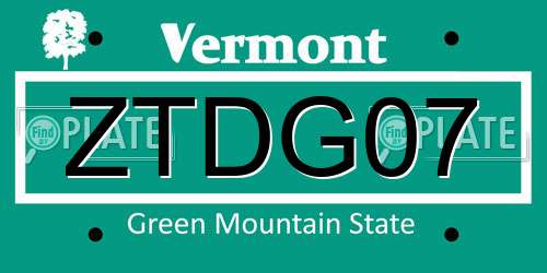 ZTDG07 Vermont License Plate