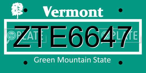 ZTE6647 Vermont License Plate
